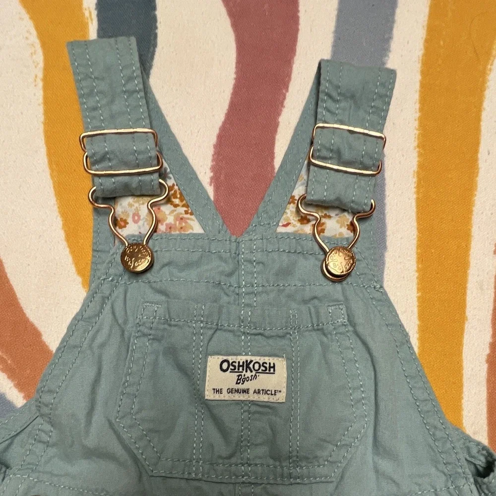 OshKosh B'gosh Unisex 12M Blue Solid Denim Overalls One-PieceButton Pockets 44.1